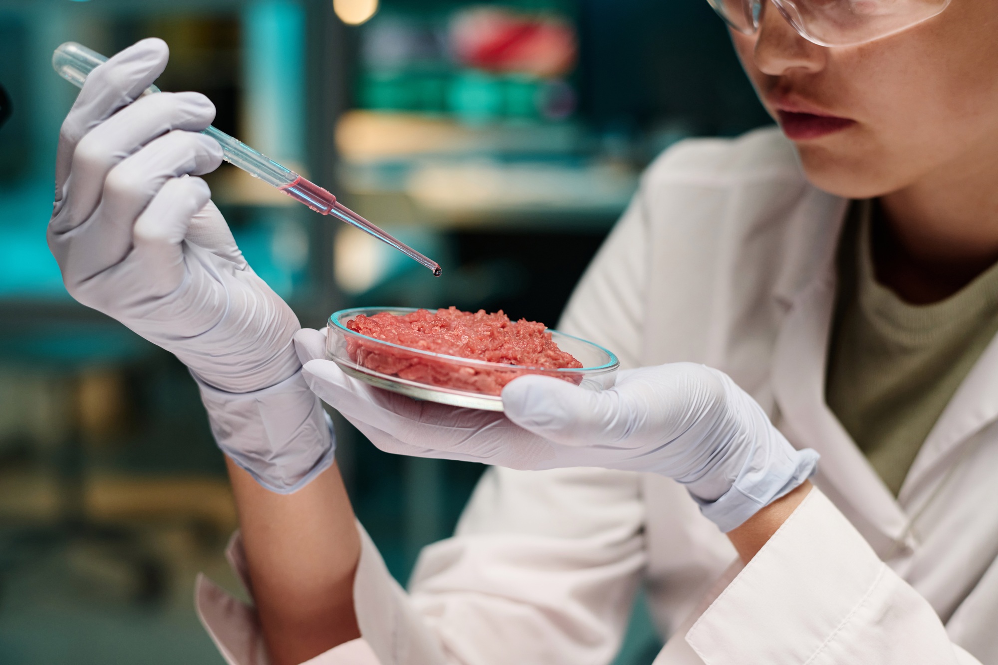 Woman Conducting Experiment on Alternative Lab-Grown Meat