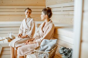 Women relaxing in the sauna