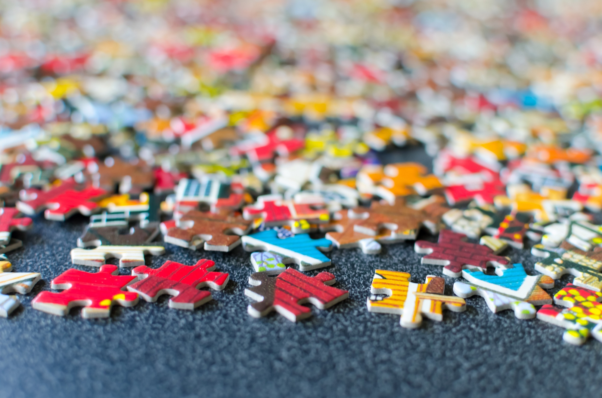 Close up shot of jigsaw puzzle pieces